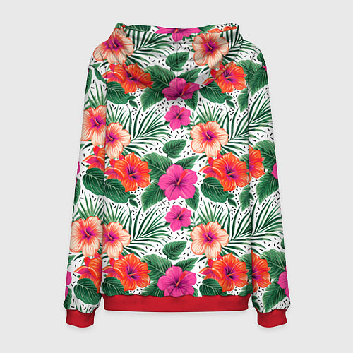 Мужская толстовка Цветы гибискуса и листья мальмы летний тропический / 3D-Красный – фото 2