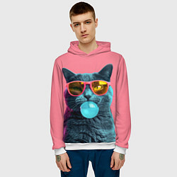 Толстовка-худи мужская Кот надувает жвачку, цвет: 3D-белый — фото 2