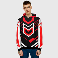 Толстовка-худи мужская Полосы и красно-белый шестиугольник, цвет: 3D-черный — фото 2