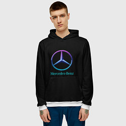 Толстовка-худи мужская Mercedes neon logo, цвет: 3D-белый — фото 2