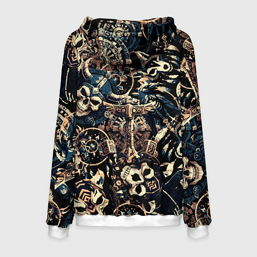 Мужская толстовка AC DC на фоне викингов рун воронов и черепов / 3D-Белый – фото 2