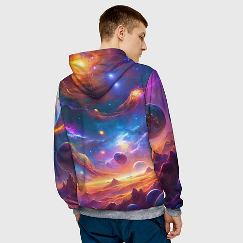Мужская толстовка Космический пейзаж яркий с галактиками / 3D-Меланж – фото 4