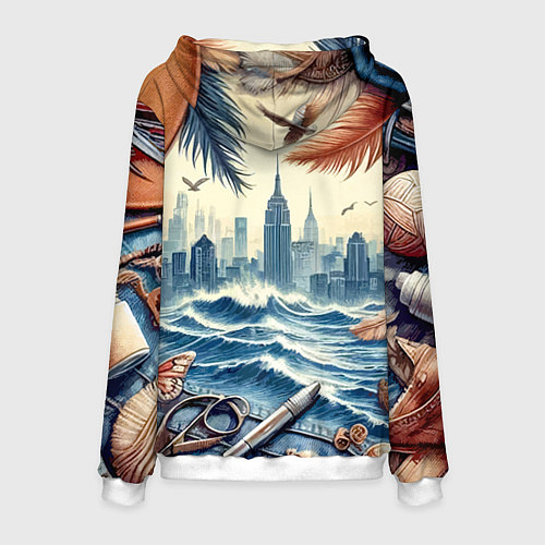 Мужская толстовка Коллаж с видом Нью-Йорка - нейросеть / 3D-Белый – фото 2