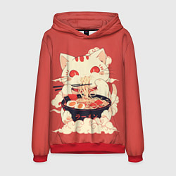Толстовка-худи мужская Japanese cat eats ramen, цвет: 3D-красный