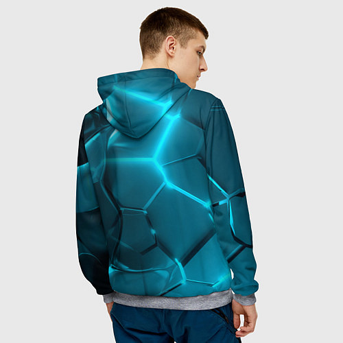 Мужская толстовка Неоновые холодные голубые плиты в разломе / 3D-Меланж – фото 4