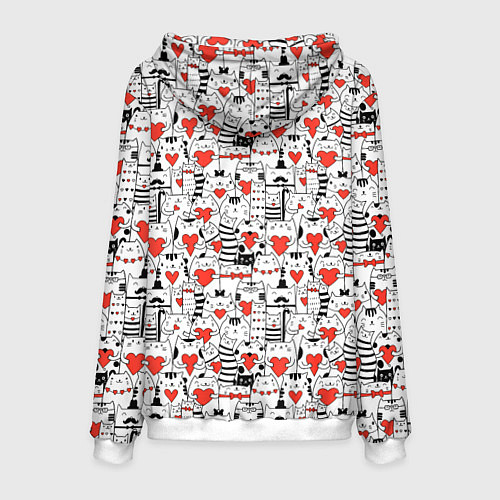 Мужская толстовка Котики держат сердечки / 3D-Белый – фото 2