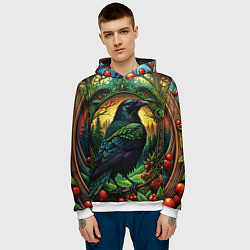 Толстовка-худи мужская Скандинавский ворон лесной узор, цвет: 3D-белый — фото 2