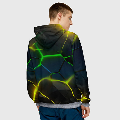 Мужская толстовка Неоновые яркие зеленые плиты с желтым светом / 3D-Меланж – фото 4