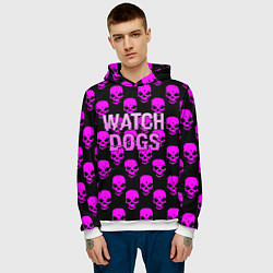 Толстовка-худи мужская Watch dogs neon skull, цвет: 3D-белый — фото 2