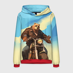 Толстовка-худи мужская Медведь на мотоцикле - байкер, цвет: 3D-красный