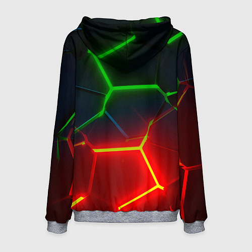 Мужская толстовка Зеленые и красные неоновые плиты в разломе / 3D-Меланж – фото 2