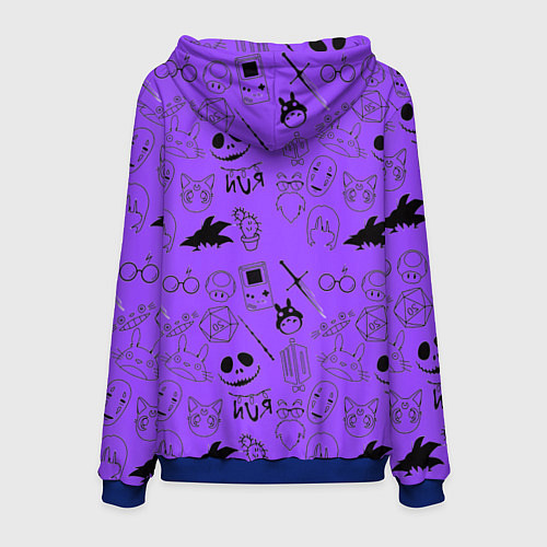 Мужская толстовка Хэллоуин узор на фиолетовом фоне / 3D-Синий – фото 2
