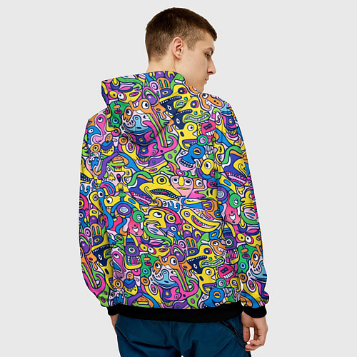 Мужская толстовка Рожицы разноцветные / 3D-Черный – фото 4