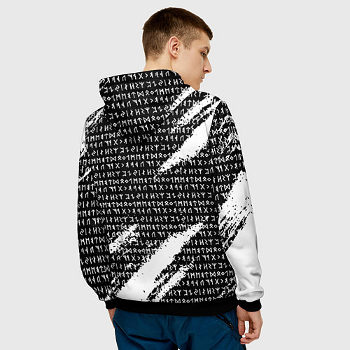 Мужская толстовка Все руны и вегвизир в круге рун на груди / 3D-Черный – фото 4