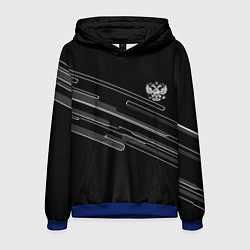 Толстовка-худи мужская Герб РФ полосы геометрия, цвет: 3D-синий