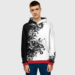 Толстовка-худи мужская Чёрно белый стильный узор, цвет: 3D-красный — фото 2