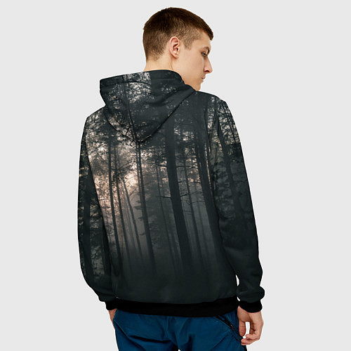 Мужская толстовка Символ волчья лапа и сумрачный лес - лес мой храм / 3D-Черный – фото 4