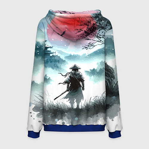 Мужская толстовка Japanese samurai - ghost of Tsushima / 3D-Синий – фото 2