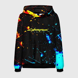 Толстовка-худи мужская Огненная лава и вода киберпанк, цвет: 3D-черный