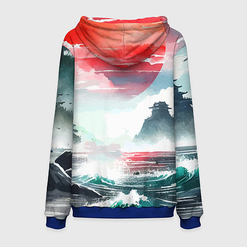 Мужская толстовка Япония - страна восходящего солнца - акварель / 3D-Синий – фото 2