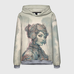 Толстовка-худи мужская Кибернетическая девушка воин, цвет: 3D-меланж