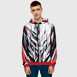Толстовка-худи мужская Хаотичная красно-белая абстракция, цвет: 3D-красный — фото 2