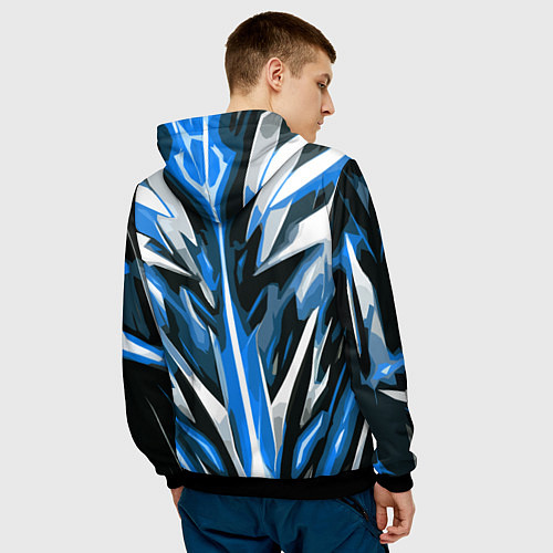 Мужская толстовка Хаотичная сине-белая абстракция на чёрном фоне / 3D-Черный – фото 4