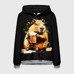 Толстовка-худи мужская Капибара с кружкой пива, цвет: 3D-меланж