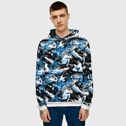 Толстовка-худи мужская Выдры в речке на волнах - паттерн, цвет: 3D-белый — фото 2