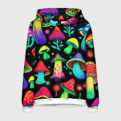 Толстовка-худи мужская Биолюминесцентные кислотные грибы, цвет: 3D-белый