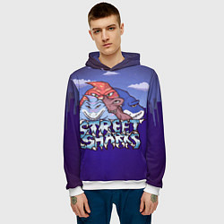 Толстовка-худи мужская Street sharks - Городские Уличные Акулы, цвет: 3D-белый — фото 2