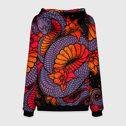 Мужская толстовка Цветы и змея - Японский стиль / 3D-Черный – фото 2