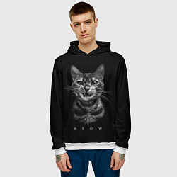 Толстовка-худи мужская Cat meow black and white - big picture, цвет: 3D-белый — фото 2