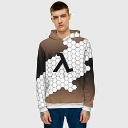 Толстовка-худи мужская Half life соты, цвет: 3D-белый — фото 2
