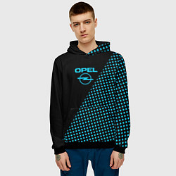 Толстовка-худи мужская Opel чёрно-голубой шахматка, цвет: 3D-черный — фото 2