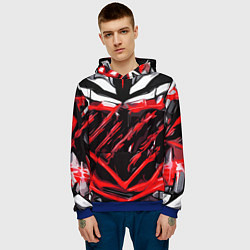 Толстовка-худи мужская Red and white abstraction on a black background, цвет: 3D-синий — фото 2