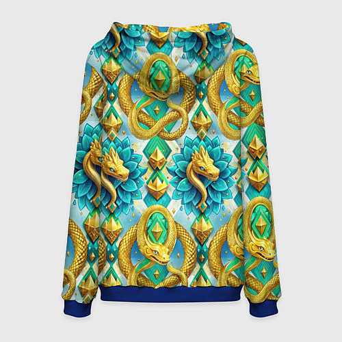 Мужская толстовка Золотистые змеи и цветы / 3D-Синий – фото 2