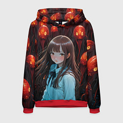 Толстовка-худи мужская Аниме девушка окружённая красными монстрами, цвет: 3D-красный