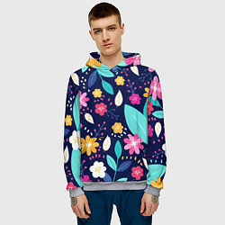 Толстовка-худи мужская Абстракция цветочный фон, цвет: 3D-меланж — фото 2