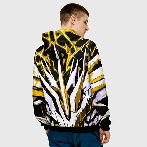Мужская толстовка Чёрный фон, жёлто-белая абстракция / 3D-Черный – фото 4