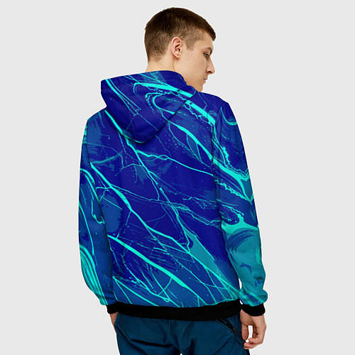 Мужская толстовка Яркий сине-голубой абстрактная текстура / 3D-Черный – фото 4