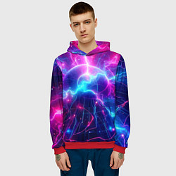 Толстовка-худи мужская Космическая неоновая абстракция - нейроарт, цвет: 3D-красный — фото 2