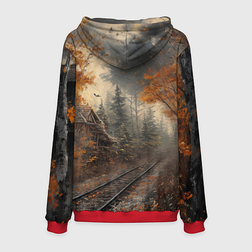Мужская толстовка Ретро иллюстрация с паровозом / 3D-Красный – фото 2