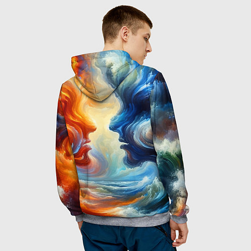 Мужская толстовка Профили парня и девушки - две стихии / 3D-Меланж – фото 4
