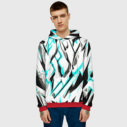 Толстовка-худи мужская Чёрно-голубые агрессивные полосы на белом фоне, цвет: 3D-красный — фото 2