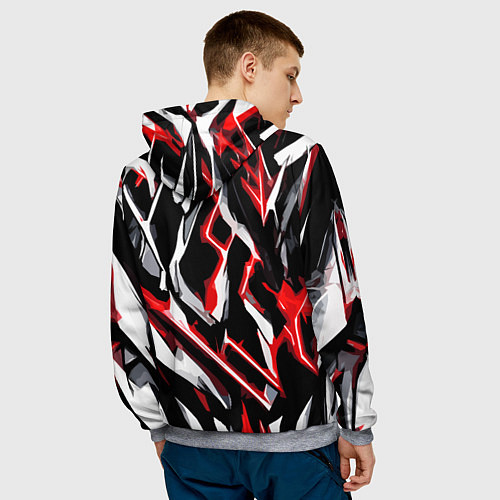 Мужская толстовка Красно-белые агрессивные полосы на чёрном фоне / 3D-Меланж – фото 4
