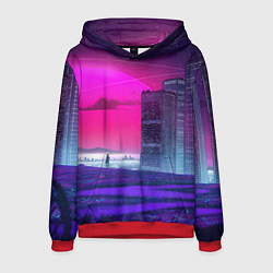Толстовка-худи мужская Synthwave неоновый город, цвет: 3D-красный