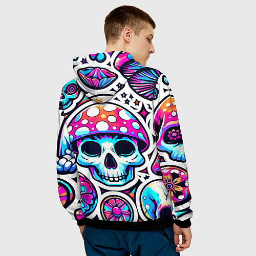 Мужская толстовка Череп в мухоморной шляпе - нейроарт / 3D-Черный – фото 4