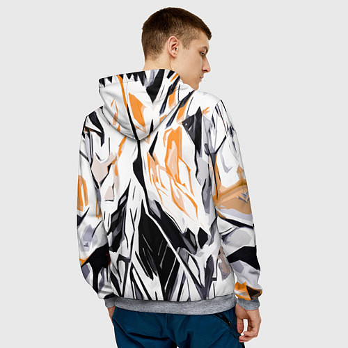 Мужская толстовка Чёрно-жёлтая абстракция на белом фоне / 3D-Меланж – фото 4