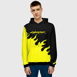 Толстовка-худи мужская Cyberpunk 2077 желтый fire, цвет: 3D-черный — фото 2